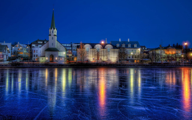 City church night ice bridge free wallpaper - medium preview image