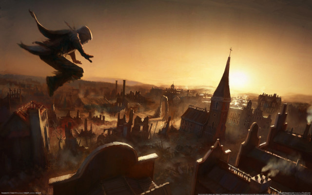 City rooftops bird sunset architecture free wallpaper - medium preview image