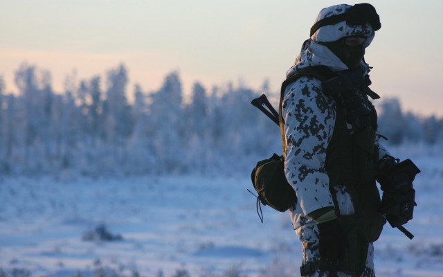 Man backpack skis snow forest free wallpaper - medium preview image
