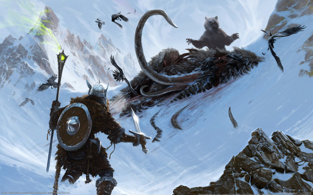 Man sword horned animal snowy free wallpaper - medium preview image