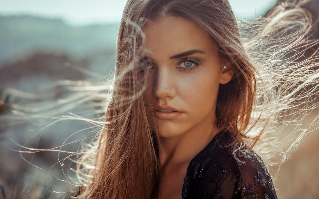 Woman long hair field wind #3 free wallpaper - medium preview image