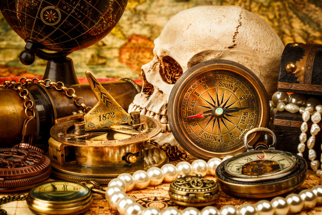 Table vanitas steampunk compass skull free wallpaper - medium preview image