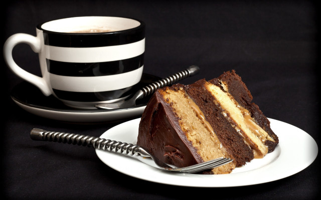 Cake plate fork coffee black free wallpaper - medium preview image