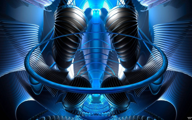 Blue biomechanical android wings psychedelic free wallpaper - medium preview image