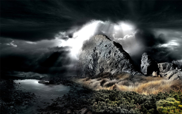 Mountain lake cloudy sky sunbeam free wallpaper - medium preview image