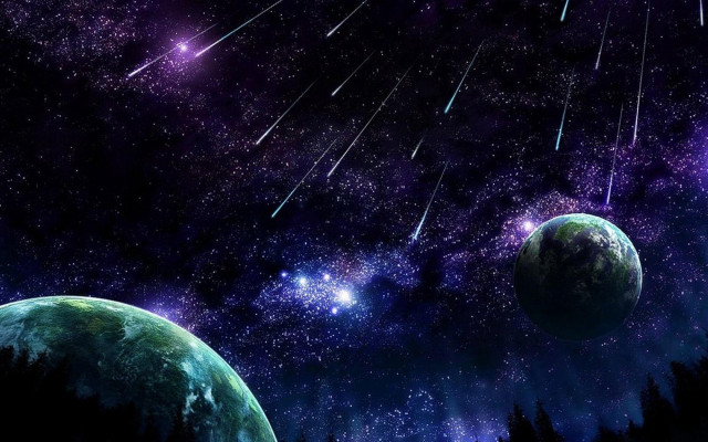 Planets sky stars trees painting free wallpaper - medium preview image