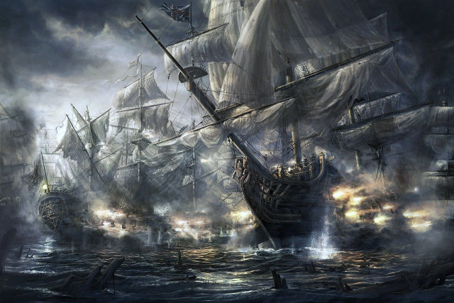 Ship ocean background smoke painting free wallpaper - medium preview image