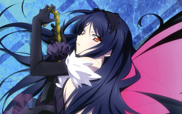 Woman black hair green umbrella free wallpaper - medium preview image