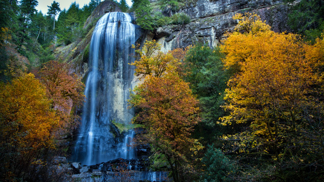 Waterfall autumn leaves forest nature free wallpaper - medium preview image