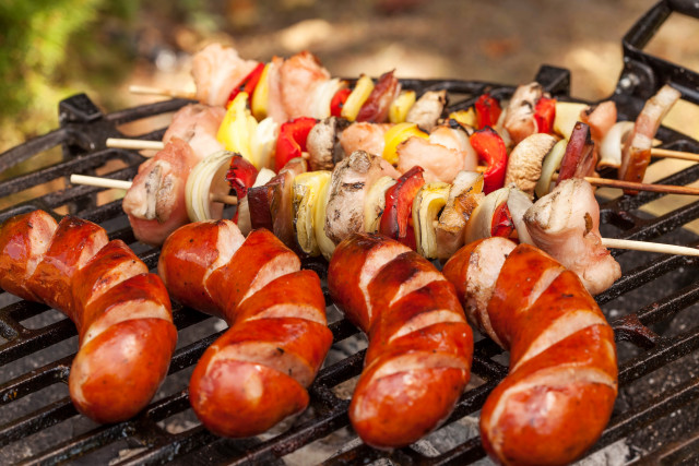 Grill sausages hotdogs skewers food free wallpaper - medium preview image