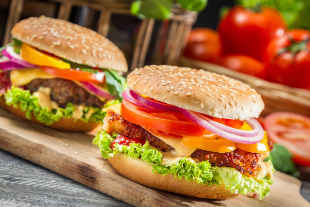 Hamburgers lettuce tomato onion bokeh free wallpaper - medium preview image