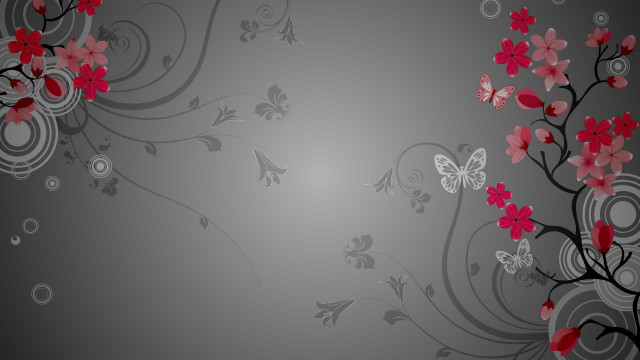 Gray red background flower butterfly free wallpaper - medium preview image