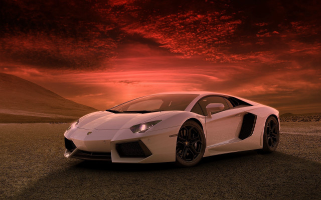 White sports car red sky free wallpaper - medium preview image