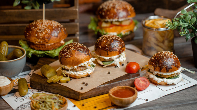 Table sandwiches pickles cuttingboard bowl free wallpaper - medium preview image