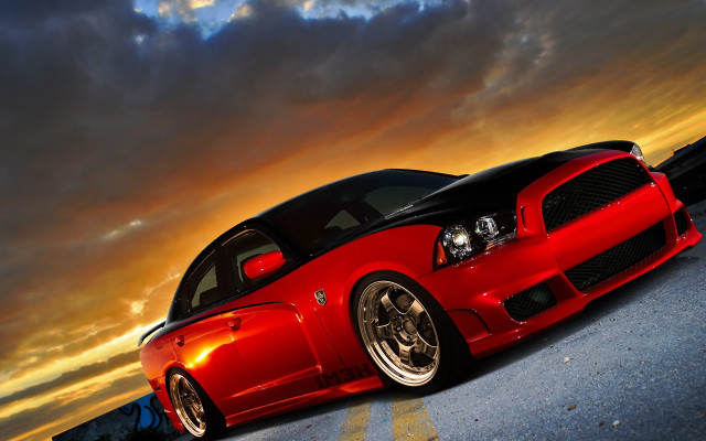 Red car cloudy sky dusk free wallpaper - medium preview image