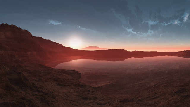Desert lake mountains cloudy sunset free wallpaper - medium preview image