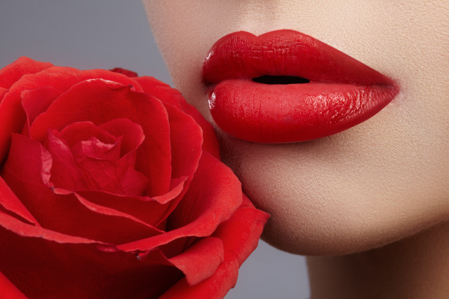 Woman red rose lip gray free wallpaper - medium preview image