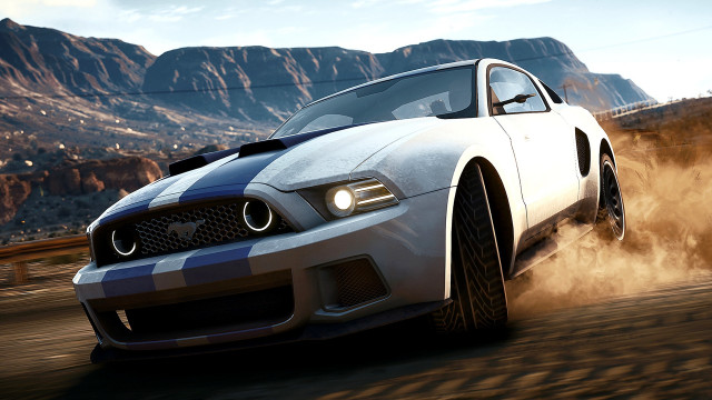 White mustang dirt road desert free wallpaper - medium preview image