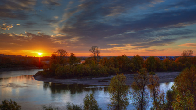 Sunset river bridge trees clouds free wallpaper - medium preview image