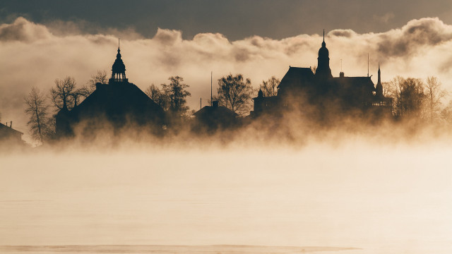 Foggy lake church trees urban free wallpaper - medium preview image