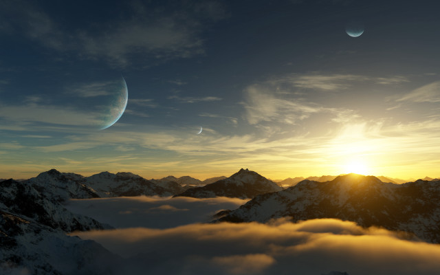 Sunset mountains planet sky clouds free wallpaper - medium preview image