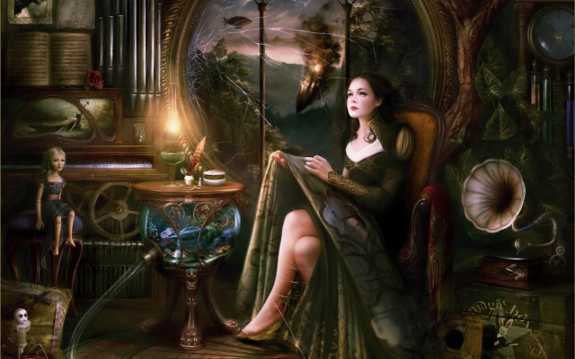 Gothic fantasy illustration two girls free wallpaper - medium preview image