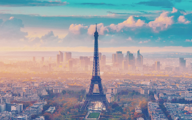 Eiffel tower paris cityscape sunset free wallpaper - medium preview image