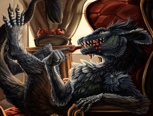 Dragon eating food chair table free wallpaper - medium preview image