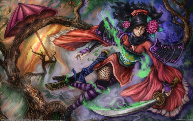 Flying woman sword armor fantasy free wallpaper - medium preview image