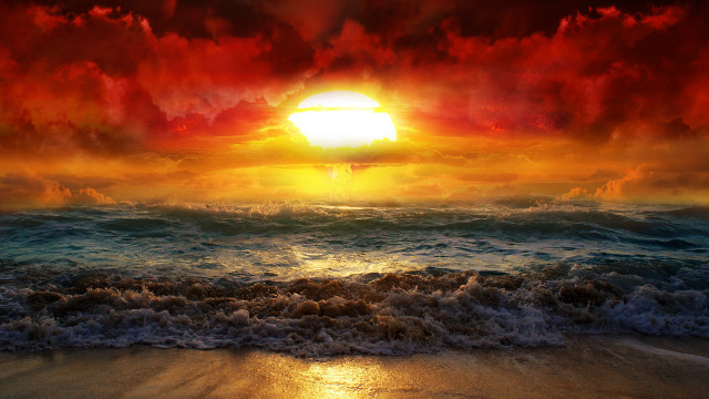 Sunset ocean waves red sky #2 free wallpaper - medium preview image