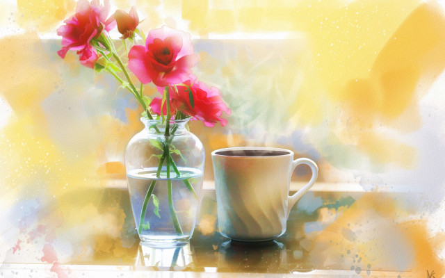 Vase flowers coffee table window free wallpaper - medium preview image