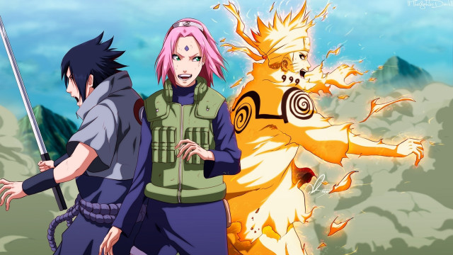 Anime characters swords fire battle free wallpaper - medium preview image