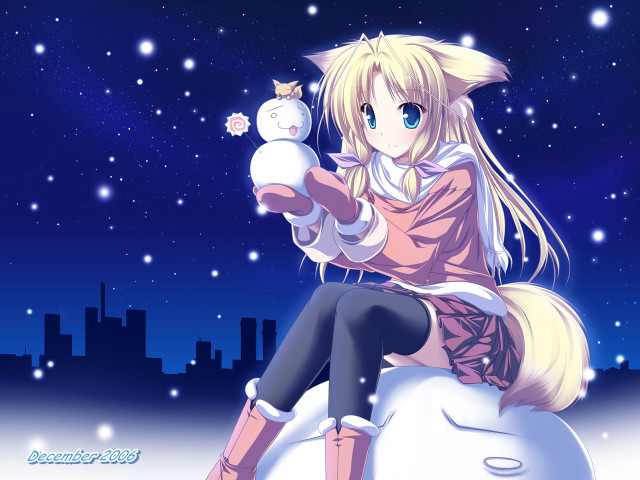 Girl snowball holding cat on free wallpaper - medium preview image