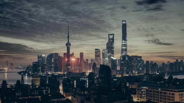 Cyberpunk city skyline night clouds free wallpaper - medium preview image