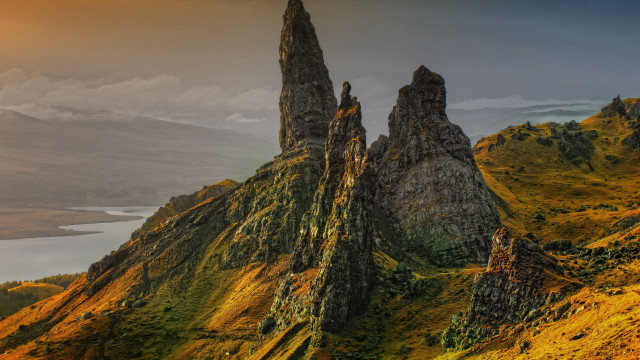 Mountain rock formation lake cloudy free wallpaper - medium preview image