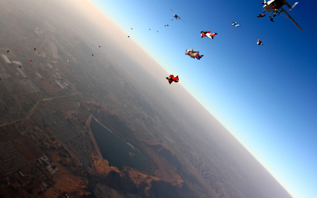 City kites blue sky clouds free wallpaper - medium preview image