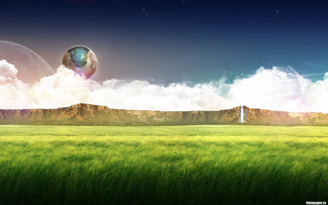 Surreal green field mountain night free wallpaper - medium preview image