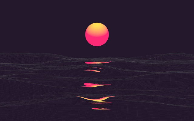 Sunset waves orange ball synthwave free wallpaper - medium preview image