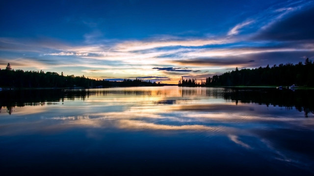 Lake sunset reflection trees clouds free wallpaper - medium preview image