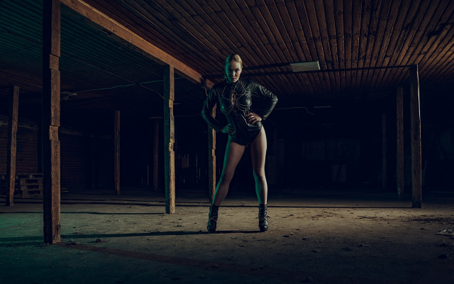 Woman black jacket pole dark free wallpaper - medium preview image