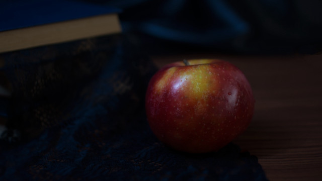 Red apple wooden table book free wallpaper - medium preview image