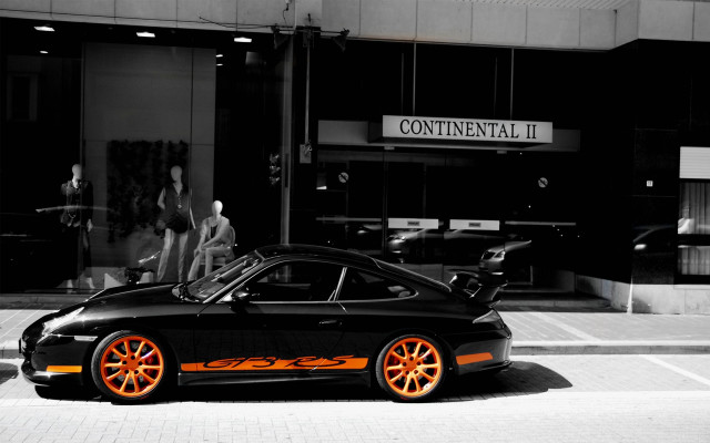 Black sports car orange rims free wallpaper - medium preview image