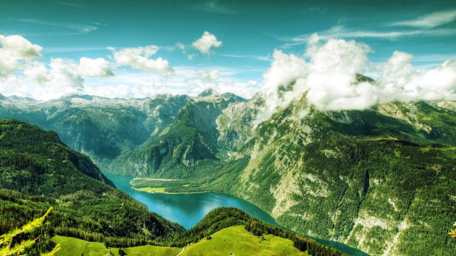 Scenic valley lake mountains clouds #4 free wallpaper - medium preview image