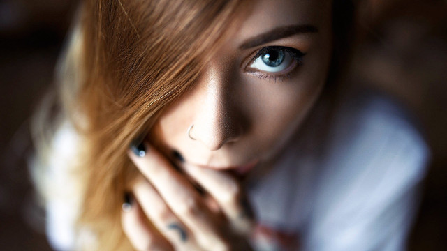 Blue eyes serious painting pov free wallpaper - medium preview image