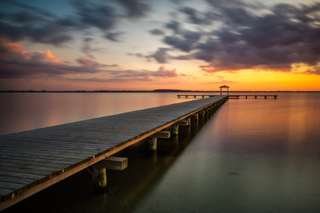 Dock bench sunset water pier free wallpaper - medium preview image