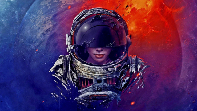 Woman space suit helmet cyberpunk free wallpaper - medium preview image