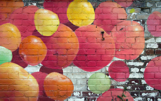 Brick wall painting oranges apples free wallpaper - medium preview image
