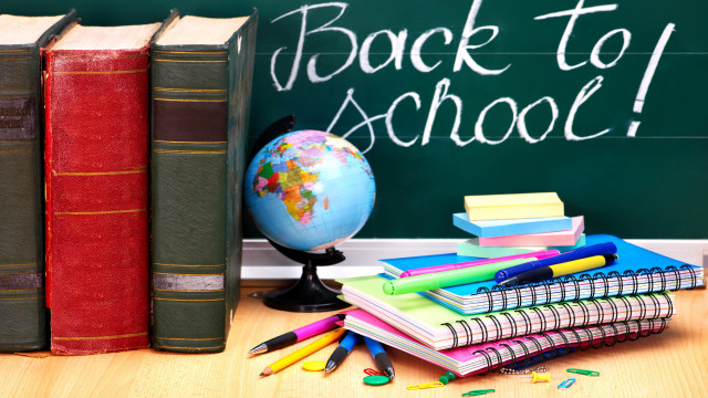Globe books pencils desk chalkboard free wallpaper - medium preview image
