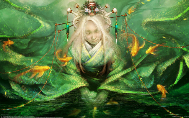 White hair crown scale green free wallpaper - medium preview image