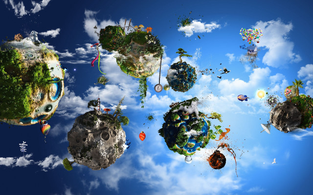 Floating objects blue sky clouds free wallpaper - medium preview image